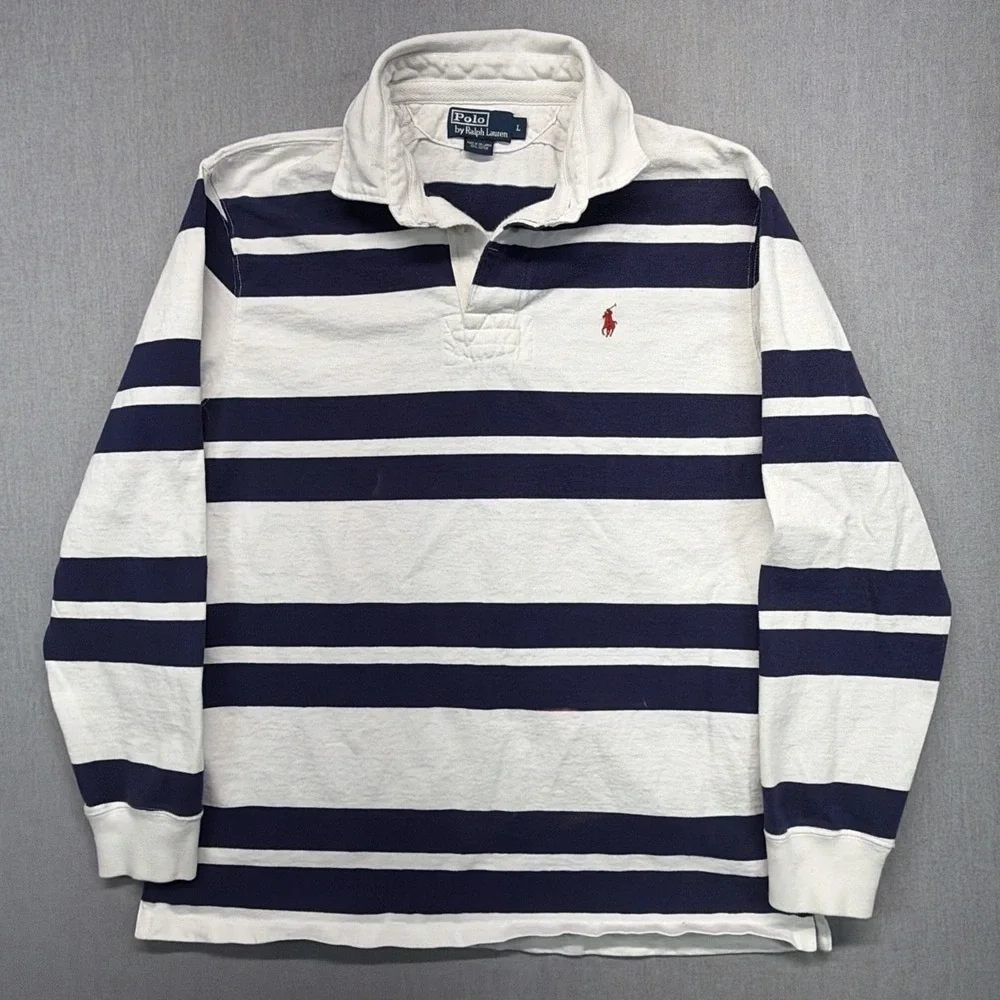 Vintage Polo Ralph Lauren Rugby Shirt Men Large Sailing Stripe Long Sleeve Pony